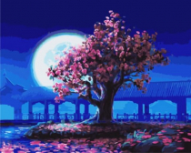Цветной / Картина по номерам «Розовое дерево на фоне луны»