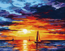 Цветной Премиум / Картина по номерам «Корабли уходят на закат»