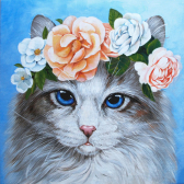 Алмазная вышивка Гранни «Голубоглазый кот в цветах»
