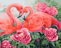 Цветной / Картина по номерам «Фламинго в цветах»