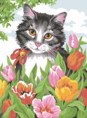 Color Kit / Картина по номерам «Кошечка в тюльпанах»
