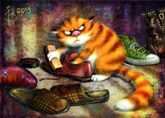 Раскраски.Ру / Картина по номерам «Кот чистит ботинки»