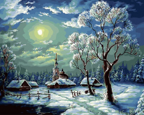 Цветной / Картина по номерам «Зимний ночной пейзаж»