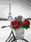 Цветной / Картина по номерам «Красные цветы в корзинке на фоне Эйфелевой башни»