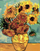 Цветной Премиум / Картина по номерам «Ваза с двенадцатью подсолнухами. Ван Гог»