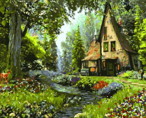 Цветной / Картина по номерам «Домик в лесу»