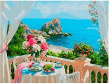 Цветной / Картина по номерам «Балкончик с видом на море»