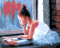 Цветной Премиум / Картина по номерам «Маленькая балерина у окна»