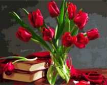 Цветной / Картина по номерам «Букет красных тюльпанов»