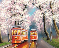 Цветной Премиум / Картина по номерам «Романтика весенних трамваев»