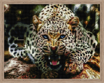 Алмазная вышивка Цветной «Рычащий леопард»