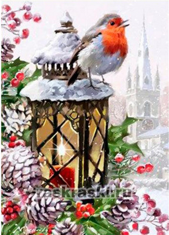 Мозаика Алмазное Хобби «Снегирь на фонаре»