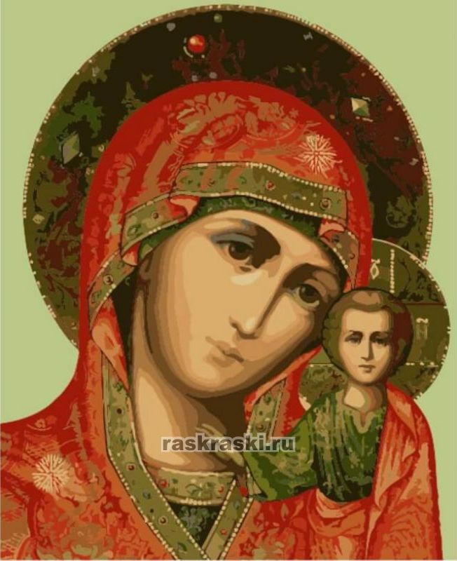 Цветной Премиум / Картина по номерам «Икона Казанской Божьей Матери» Цветной ME1034
