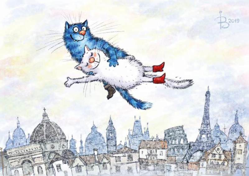 Цветной Премиум / Картина по номерам «Воздушные коты» Цветной ME1137