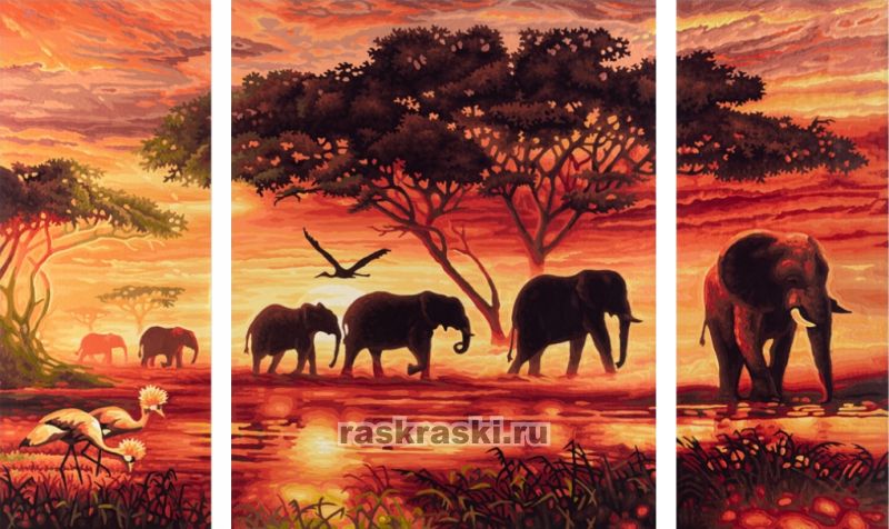 Недорого Картина раскраска по номерам Слон с ребёнком 40 х 50 см (без коробки) Магазин ВсеТак