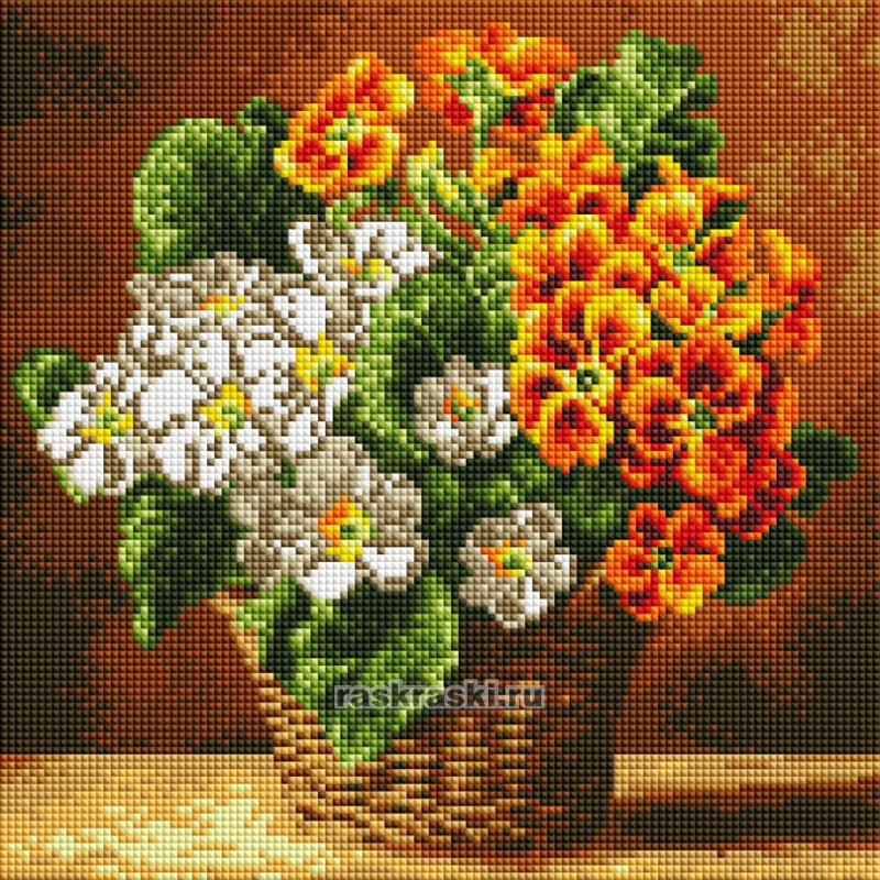 Алмазная мозаика Белоснежка «Комнатная примула» (30х30 см, Полная выкладка, квадратные стразы) Алмазная вышивка Белоснежка «Комнатная примула» Белоснежка 396-ST-S