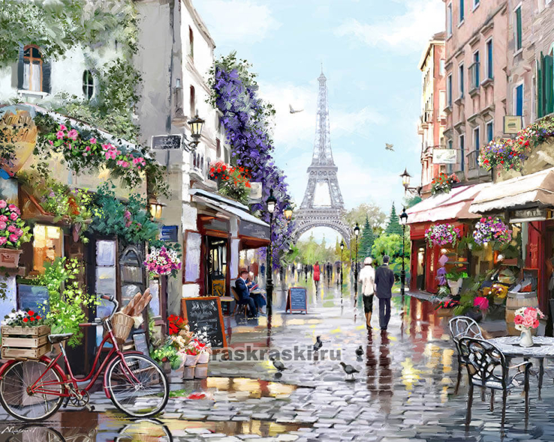 Цветной Премиум / Картина по номерам «Париж весной» Цветной MG2206