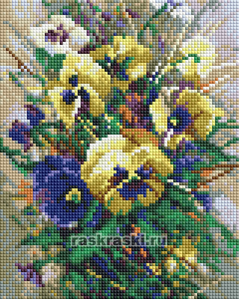 Алмазная мозаика Белоснежка «Букет с анютками» (27х24 см, Полная выкладка, квадратные стразы) Алмазная вышивка Белоснежка «Букет с анютками» Белоснежка 425-ST-PS