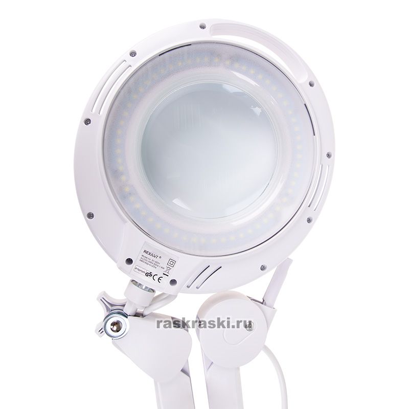 Лупа на струбцине круглая 3X с подстветкой и сенсорным регулятором 60 LED, белая REXANT Rexant 31-0531