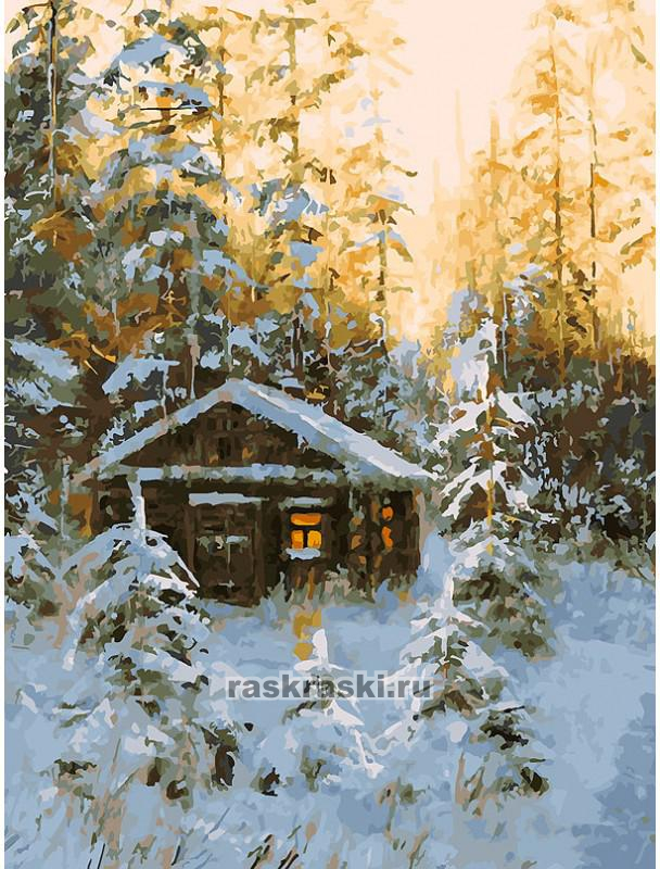 Картина по номерам Белоснежка «Охотничья избушка» (40х30 см, холст на подрамнике) Белоснежка / Картина по номерам «Охотничья избушка» Белоснежка 390-AS