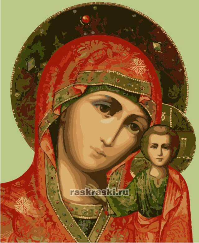 Цветной Премиум / Картина по номерам «Икона Казанской Божьей Матери» Цветной ME1034